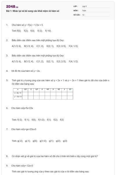 Bài 1: Nhắc lại và bổ sung các khái niệm về hàm số