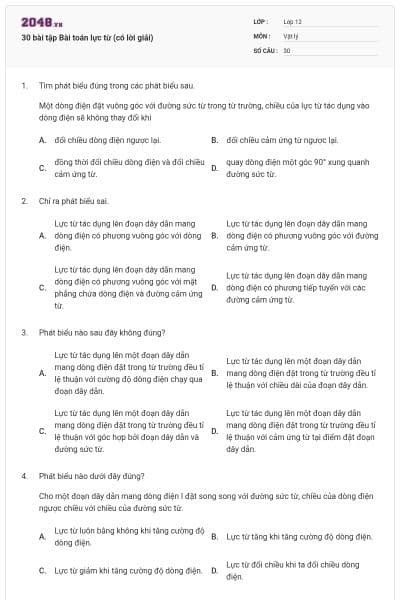 30 bài tập Bài toán lực từ (có lời giải)