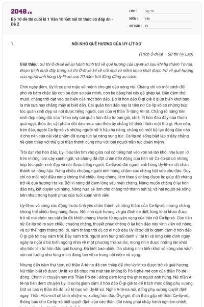 Bộ 10 đề thi cuối kì 1 Văn 10 Kết nối tri thức có đáp án - Đề 2