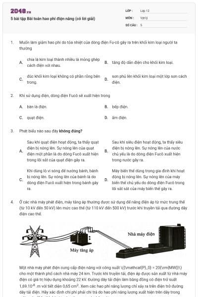 5 bài tập Bài toán hao phí điện năng (có lời giải)