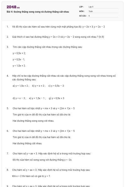 Bài 4: Đường thẳng song song và đường thẳng cắt nhau