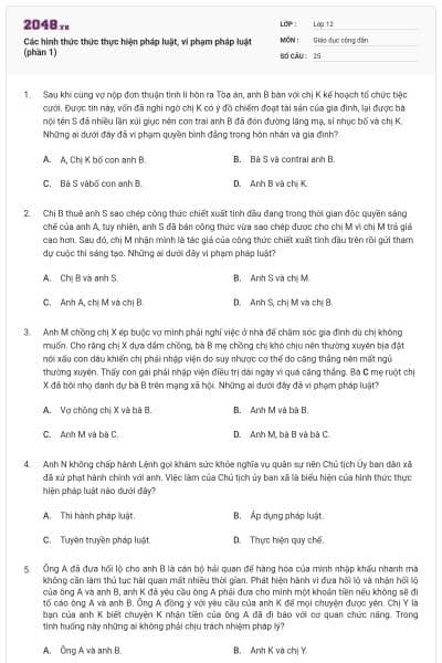 Các hình thức thức thực hiện pháp luật, vi phạm pháp luật (phần 1)