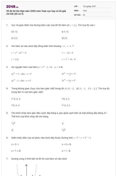 30 đề thi thử thpt năm 2020 môn Toán cực hay có lời giải chi tiết (đề số 4)
