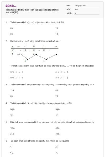 Tổng hợp đề thi thử môn Toán cực hay có lời giải chi tiết mới nhất(P1)
