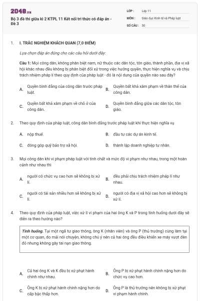 Bộ 3 đề thi giữa kì 2 KTPL 11 Kết nối tri thức có đáp án - Đề 3