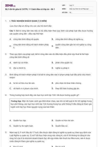 Bộ 3 đề thi giữa kì 2 KTPL 11 Cánh diều có đáp án - Đề 1