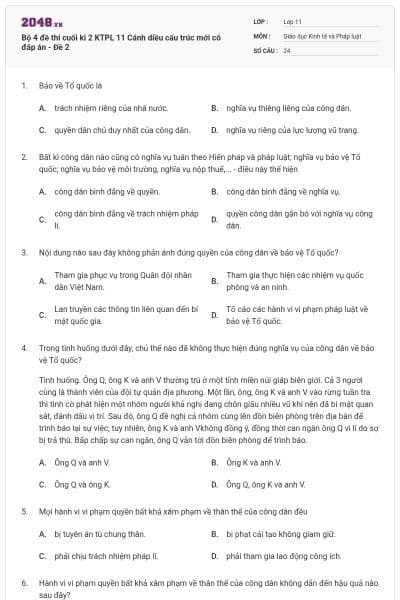 Bộ 4 đề thi cuối kì 2 KTPL 11 Cánh diều cấu trúc mới có đáp án - Đề 2