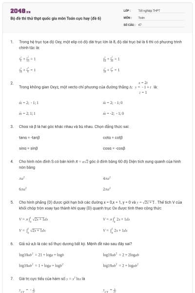 Bộ đề thi thử thpt quốc gia môn Toán cực hay (đề 6)