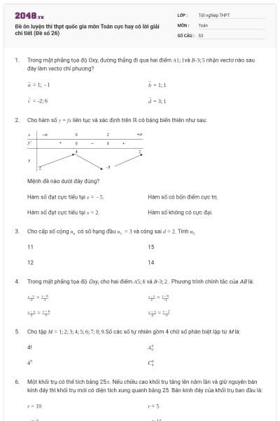 Đề ôn luyện thi thpt quốc gia môn Toán cực hay có lời giải chi tiết (Đề số 26)