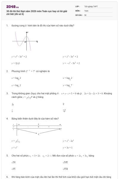 30 đề thi thử thpt năm 2020 môn Toán cực hay có lời giải chi tiết (đề số 6)
