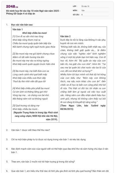 Đề minh họa thi vào lớp 10 môn Ngữ văn năm 2025 - Phòng GD Quận 4 có đáp án