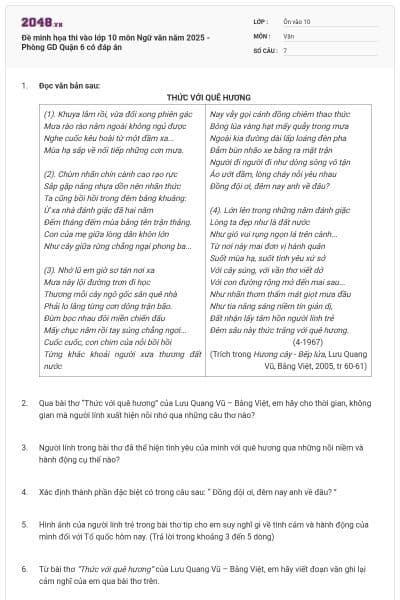 Đề minh họa thi vào lớp 10 môn Ngữ văn năm 2025 - Phòng GD Quận 6 có đáp án