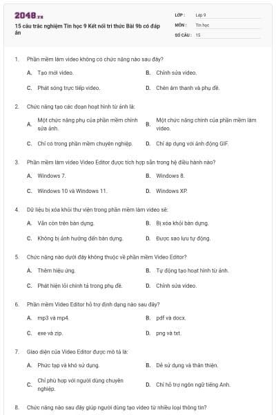 15 câu trắc nghiệm Tin học 9 Kết nối tri thức Bài 9b có đáp án