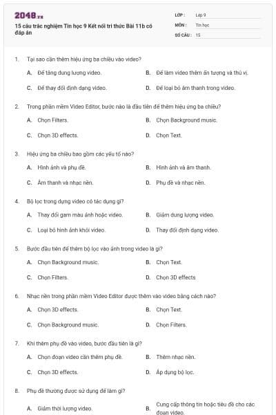 15 câu trắc nghiệm Tin học 9 Kết nối tri thức Bài 11b có đáp án