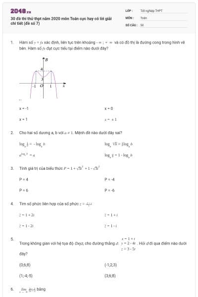 30 đề thi thử thpt năm 2020 môn Toán cực hay có lời giải chi tiết (đề số 7)