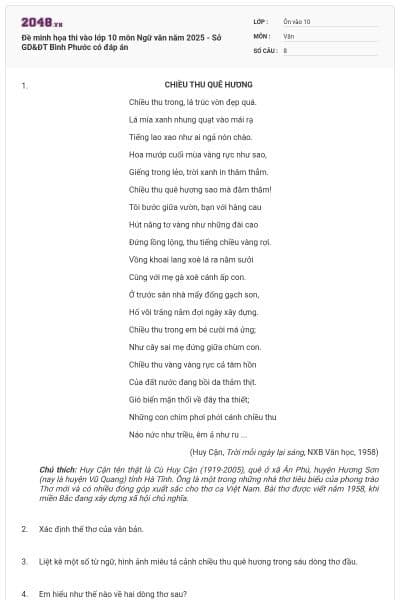 Đề minh họa thi vào lớp 10 môn Ngữ văn năm 2025 - Sở GD&ĐT Bình Phước có đáp án