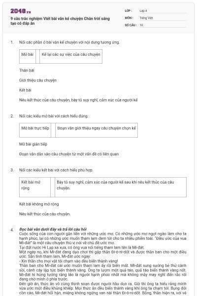 9 câu trắc nghiệm Viết bài văn kể chuyện Chân trời sáng tạo có đáp án