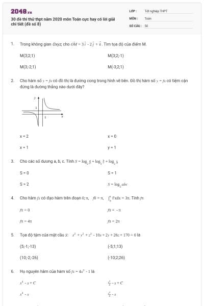 30 đề thi thử thpt năm 2020 môn Toán cực hay có lời giải chi tiết (đề số 8)