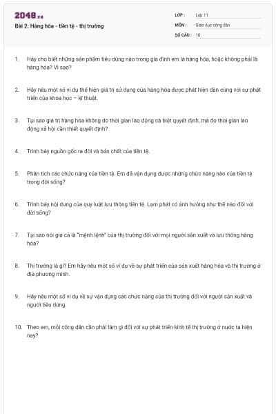 Bài 2: Hàng hóa - tiền tệ - thị trường