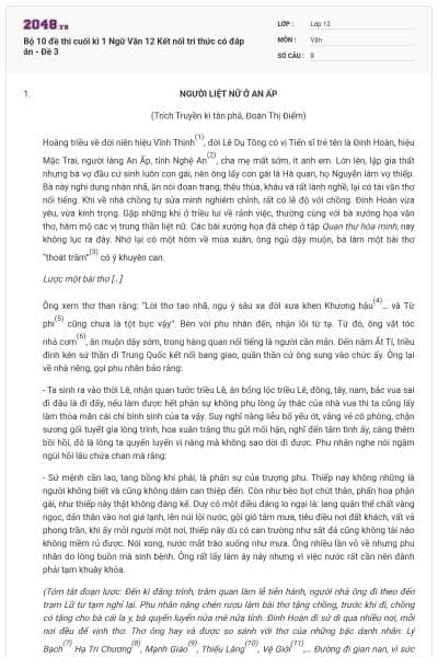 Bộ 10 đề thi cuối kì 1 Ngữ Văn 12 Kết nối tri thức có đáp án - Đề 3