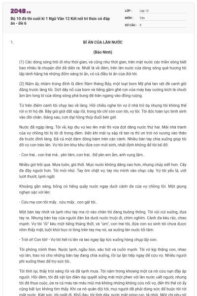 Bộ 10 đề thi cuối kì 1 Ngữ Văn 12 Kết nối tri thức có đáp án - Đề 6