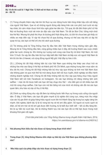 Bộ 10 đề thi cuối kì 1 Ngữ Văn 12 Kết nối tri thức có đáp án - Đề 10