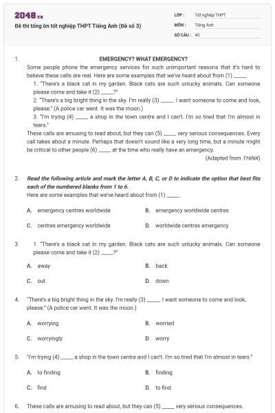 Đề thi tổng ôn tốt nghiệp THPT Tiếng Anh (Đề số 3)