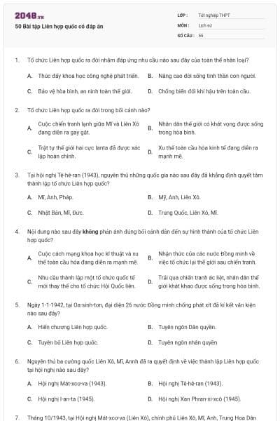 50 Bài tập Liên hợp quốc có đáp án