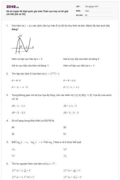 Đề ôn luyện thi thpt quốc gia môn Toán cực hay có lời giải chi tiết (Đề số 30)