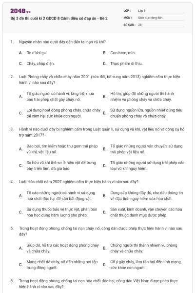 Bộ 3 đề thi cuối kì 2 GDCD 8 Cánh diều có đáp án - Đề 2