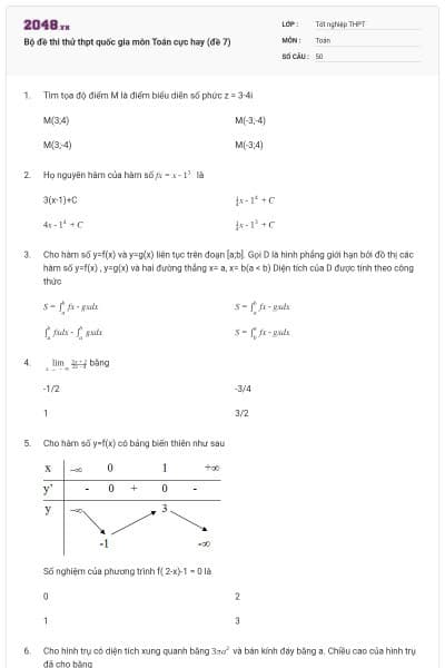 Bộ đề thi thử thpt quốc gia môn Toán cực hay (đề 7)