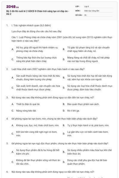 Bộ 3 đề thi cuối kì 2 GDCD 8 Chân trời sáng tạo có đáp án - Đề 2