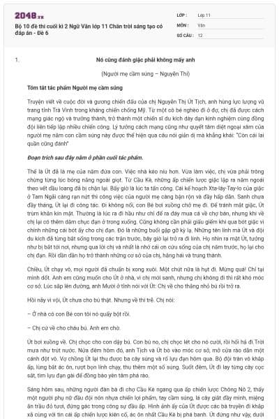 Bộ 10 đề thi cuối kì 2 Ngữ Văn lớp 11 Chân trời sáng tạo có đáp án - Đề 6