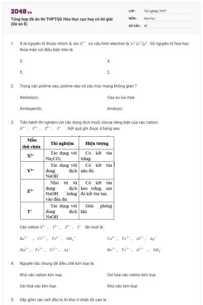Tổng hợp đề ôn thi THPTQG Hóa Học cực hay có lời giải (Đề số 8)