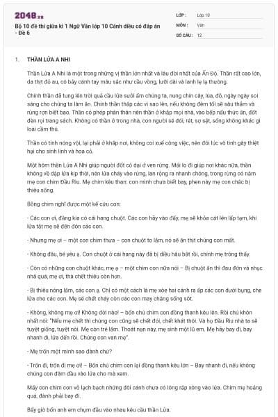 Bộ 10 đề thi giữa kì 1 Ngữ Văn lớp 10 Cánh diều có đáp án - Đề 6