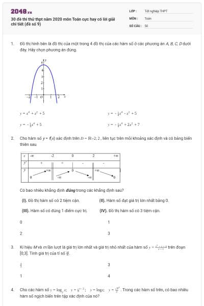 30 đề thi thử thpt năm 2020 môn Toán cực hay có lời giải chi tiết (đề số 9)