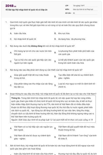 45 Bài tập Hội nhập kinh tế quốc tế có đáp án