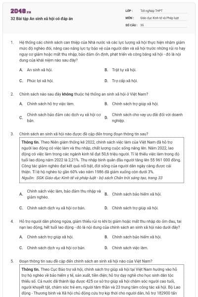32 Bài tập An sinh xã hội có đáp án