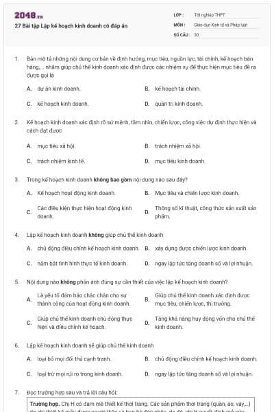 27 Bài tập Lập kế hoạch kinh doanh có đáp án