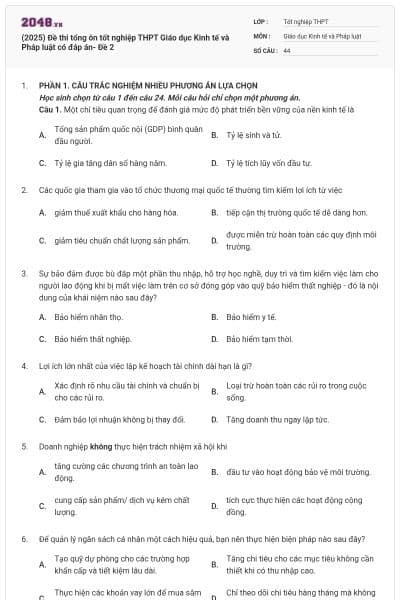(2025) Đề thi tổng ôn tốt nghiệp THPT Giáo dục Kinh tế và Pháp luật có đáp án- Đề 2