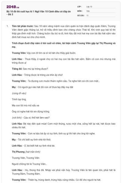 Bộ 10 đề thi cuối học kì 1 Ngữ Văn 10 Cánh diều có đáp án - Đề 3