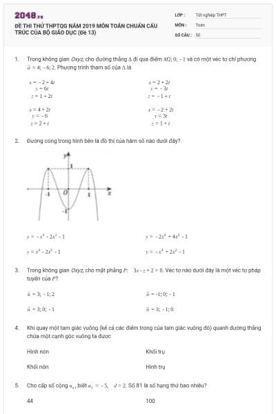 ĐỀ THI THỬ THPTQG NĂM 2019 MÔN TOÁN CHUẨN CẤU TRÚC CỦA BỘ GIÁO DỤC (Đề 13)