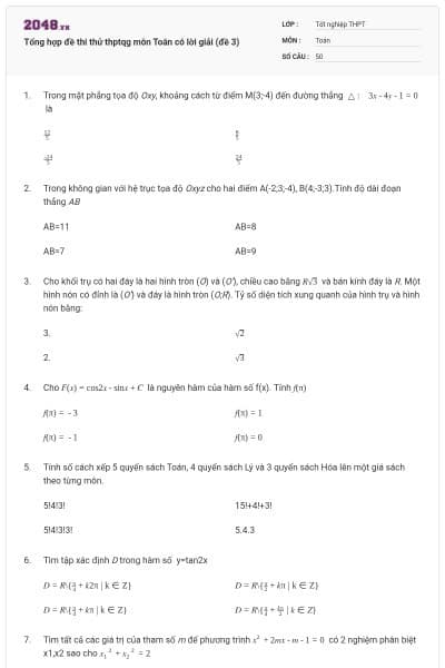Tổng hợp đề thi thử thptqg môn Toán có lời giải (đề 3)