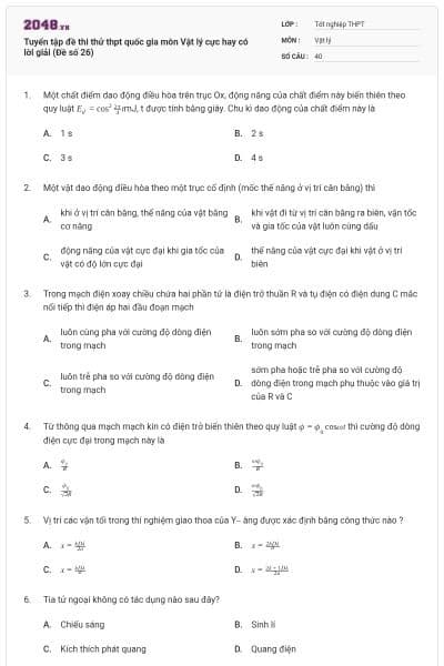 Tuyển tập đề thi thử thpt quốc gia môn Vật lý cực hay có lời giải (Đề số 26)