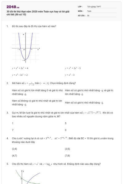 30 đề thi thử thpt năm 2020 môn Toán cực hay có lời giải chi tiết (đề số 10)
