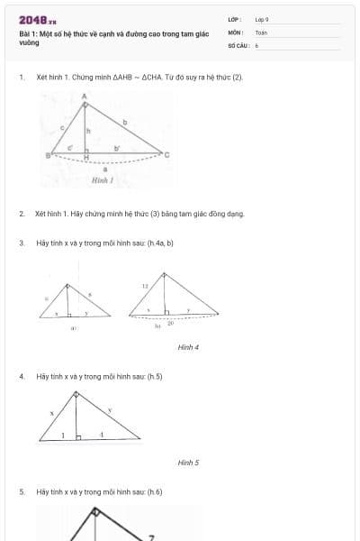 Bài 1: Một số hệ thức về cạnh và đường cao trong tam giác vuông