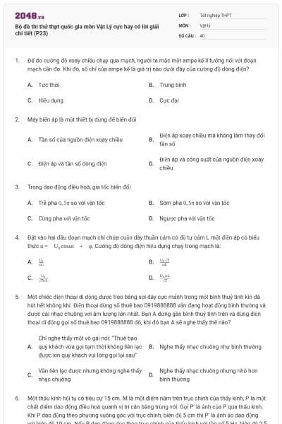 Bộ đề thi thử thpt quốc gia môn Vật Lý cực hay có lời giải chi tiết (P23)