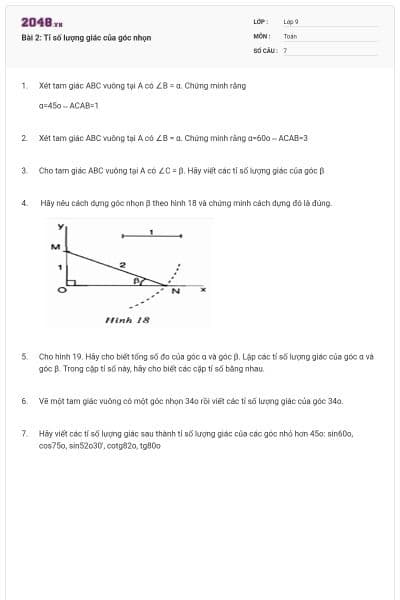Bài 2: Tỉ số lượng giác của góc nhọn