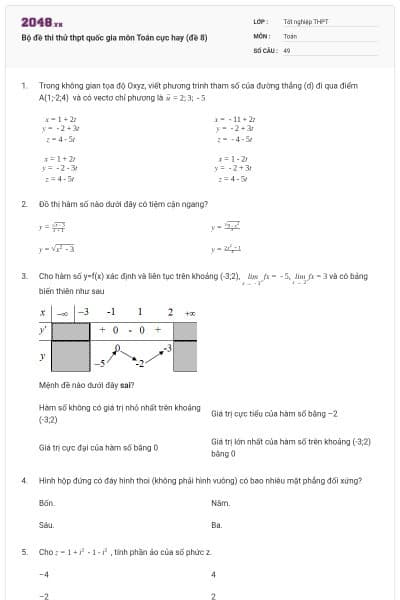 Bộ đề thi thử thpt quốc gia môn Toán cực hay (đề 8)