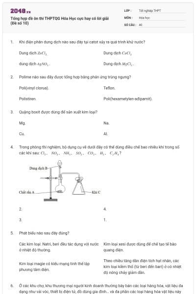 Tổng hợp đề ôn thi THPTQG Hóa Học cực hay có lời giải (Đề số 10)